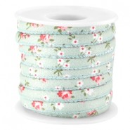 Trendy gestikt koord bloemetjes 5.5x4mm Turquoise groen 